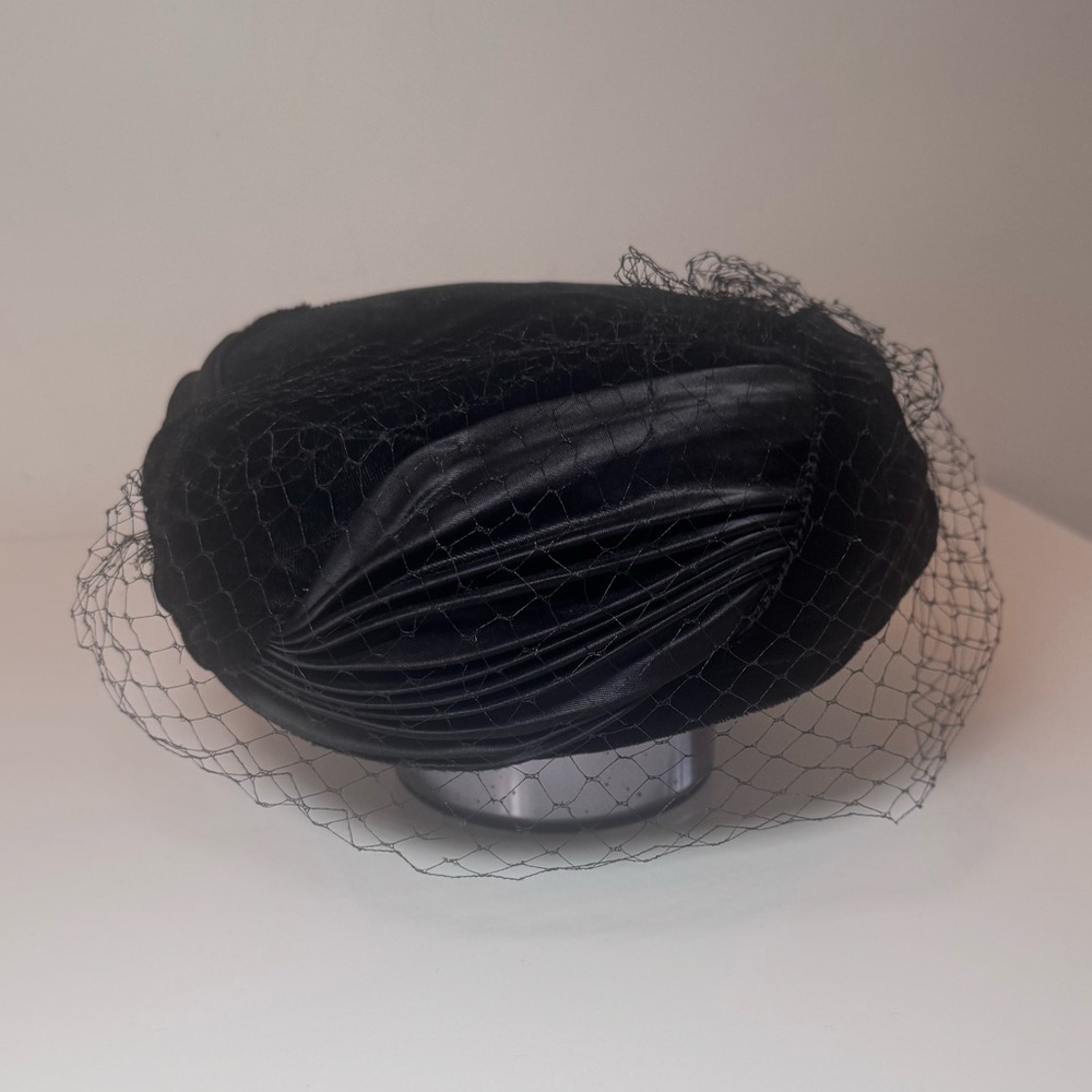 Vintage 1950’s Black Velvet Hat with Net Overlay